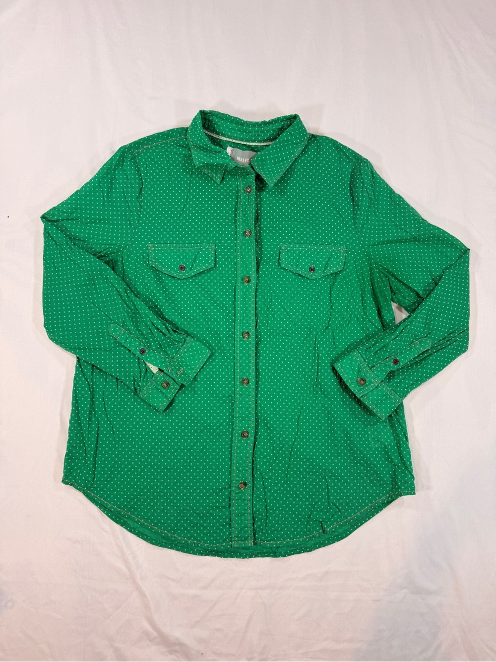 Maeve Green Polka Dot Button Up Blouse Farmhouse Chic Vintage Inspired. Size 10